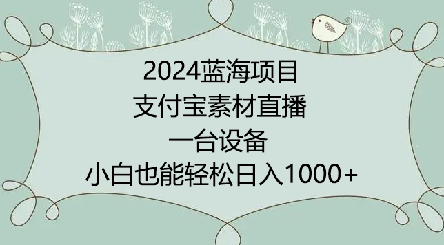 2024年蓝海项目，支付宝素材直播，无需出境，小白也能日入1000+ ，实操教程【揭秘】-无痕资源库
