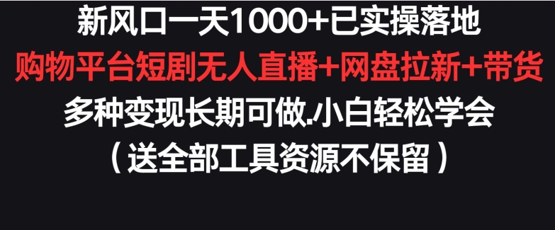 新风口一天1000+已实操落地购物平台短剧无人直播+网盘拉新+带货多种变现长期可做【揭秘】-无痕资源库