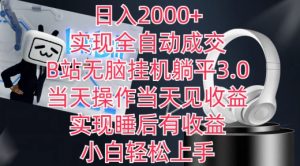 日入2000+，实现全自动成交，B站无脑挂机躺平3.0，当天操作当天见收益，实现睡后有收益【揭秘】-无痕资源库