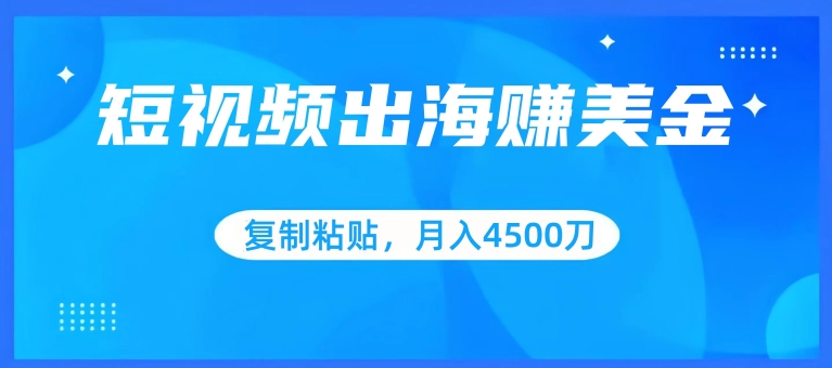 短视频出海赚美金,复制粘贴批量操作,小白轻松掌握,月入4500美刀【揭秘】-无痕资源库