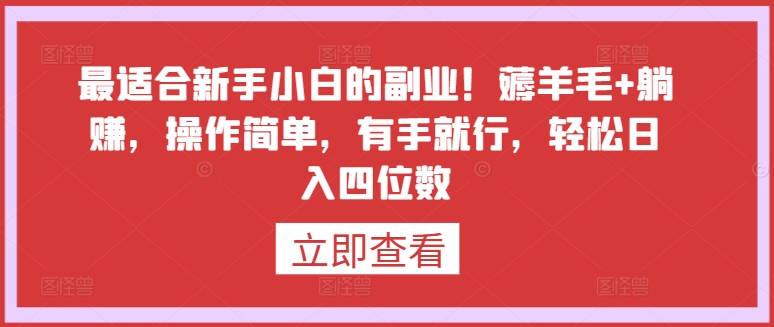 最适合新手小白的副业！薅羊毛+躺赚，操作简单，有手就行，轻松日入四位数【揭秘】-无痕资源库