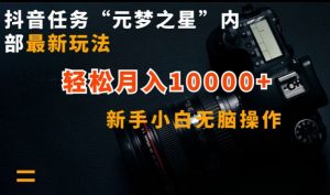 抖音任务“元梦之星”内部最新玩法，新手小白无脑操作，轻松月入10000+【揭秘】-无痕资源库