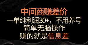 中间商赚差价，一单纯利润30+，简单无脑操作，赚的就是信息差，轻轻松松日入1000+【揭秘】-无痕资源库