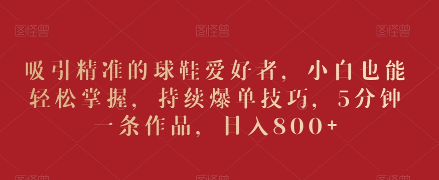 吸引精准的球鞋爱好者，小白也能轻松掌握，持续爆单技巧，5分钟一条作品，日入800+【揭秘】-无痕资源库