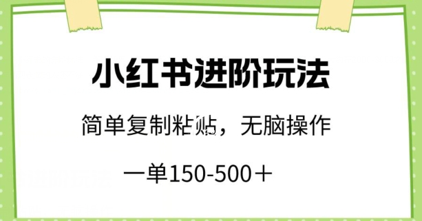 小红书进阶玩法，一单150-500+，简单复制粘贴，小白也能轻松上手【揭秘】-无痕资源库