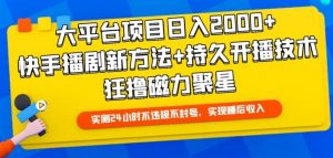 大平台项目日入2000+，快手播剧新方法+持久开播技术，狂撸磁力聚星【揭秘】-无痕资源库