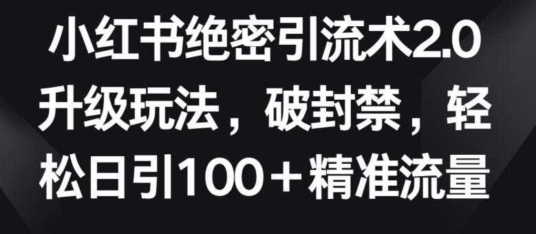 小红书绝密引流术2.0升级玩法,破封禁,轻松日引100+精准流量【揭秘】-无痕资源库