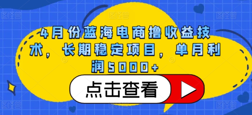 4月份蓝海电商撸收益技术，长期稳定项目，单月利润5000+【揭秘】-无痕资源库
