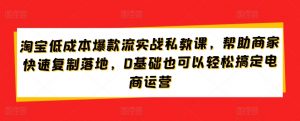 淘宝低成本爆款流实战私教课，帮助商家快速复制落地，0基础也可以轻松搞定电商运营-无痕资源库