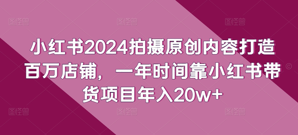小红书2024拍摄原创内容打造百万店铺，一年时间靠小红书带货项目年入20w+-无痕资源库
