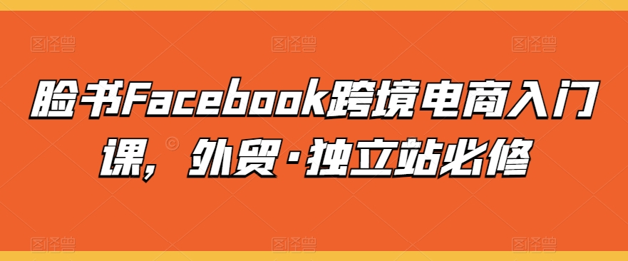 脸书Facebook跨境电商入门课，外贸·独立站必修-无痕资源库