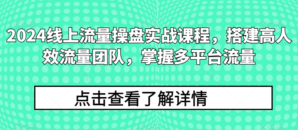 2024线上流量操盘实战课程，搭建高人效流量团队，掌握多平台流量-无痕资源库