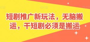 短剧推广新玩法，无脑搬运，干短剧必须是搬运【揭秘】-无痕资源库