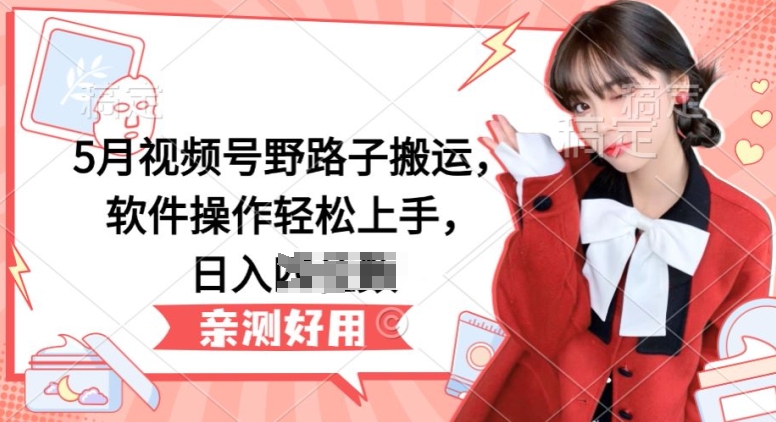 5月视频号野路子搬运，软件操作轻松上手，日入三位数【揭秘】-无痕资源库