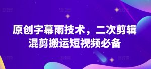 原创字幕雨技术，二次剪辑混剪搬运短视频必备【揭秘】-无痕资源库