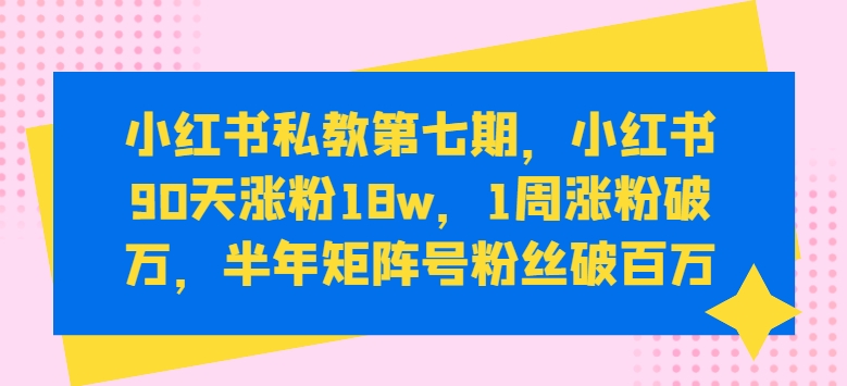 小红书私教第七期，小红书90天涨粉18w，1周涨粉破万，半年矩阵号粉丝破百万-无痕资源库