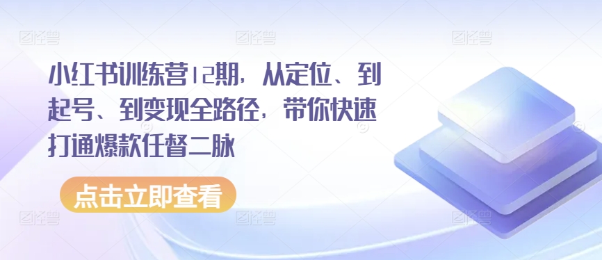 小红书训练营12期，从定位、到起号、到变现全路径，带你快速打通爆款任督二脉-无痕资源库