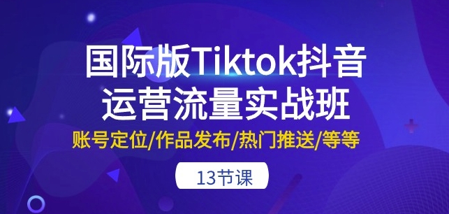 国际版Tiktok抖音运营流量实战班：账号定位/作品发布/热门推送/等等-13节-无痕资源库