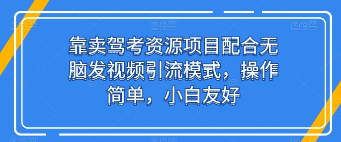 靠卖驾考资源项目配合无脑发视频引流模式，操作简单，小白友好【揭秘】-无痕资源库