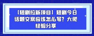 【短剧拉新项目】短剧今日话题文案应该怎么写？大佬经验分享-无痕资源库
