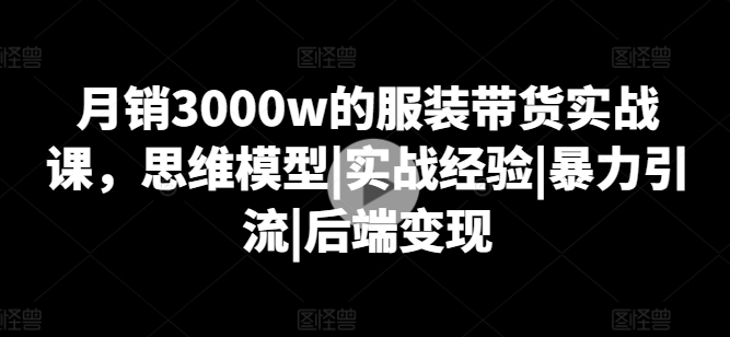 月销3000w的服装带货实战课，思维模型|实战经验|暴力引流|后端变现-无痕资源库