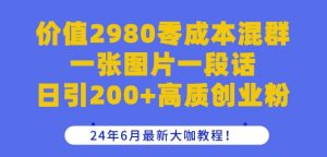 价值2980零成本混群一张图片一段话日引200+高质创业粉，24年6月最新大咖教程【揭秘】-无痕资源库