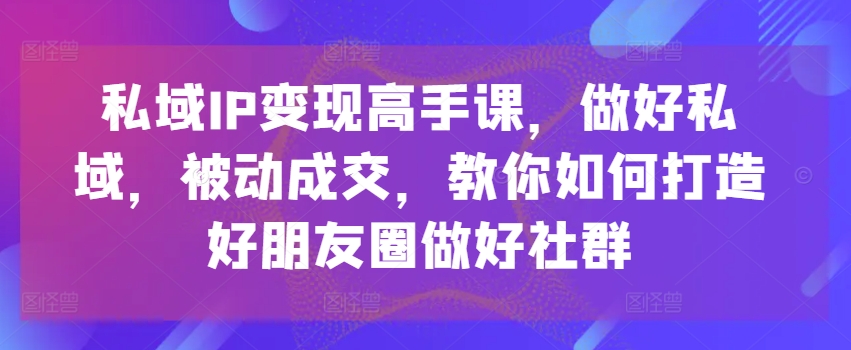 私域IP变现高手课，做好私域，被动成交，教你如何打造好朋友圈做好社群-无痕资源库