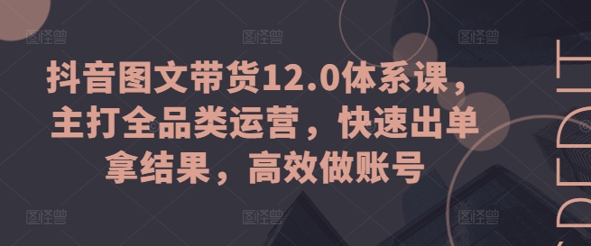 抖音图文带货12.0体系课,主打全品类运营,快速出单拿结果,高效做账号-无痕资源库