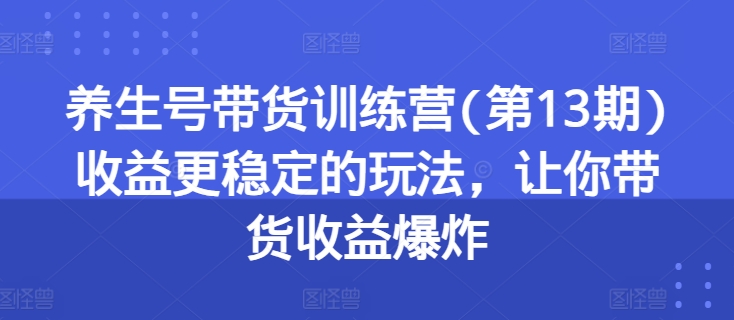 养生号带货训练营(第13期)收益更稳定的玩法,让你带货收益爆炸-无痕资源库
