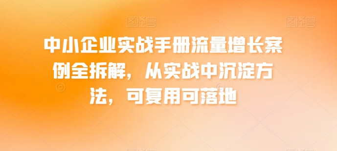 中小企业实战手册流量增长案例全拆解，从实战中沉淀方法，可复用可落地-无痕资源库