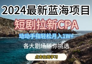 2024最新蓝海项日,短剧拉新CPA,动动手指轻松月入1W,全各大剧场随你挑选【揭秘】-无痕资源库