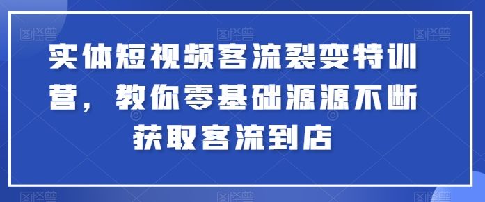 实体短视频客流裂变特训营，教你零基础源源不断获取客流到店-无痕资源库