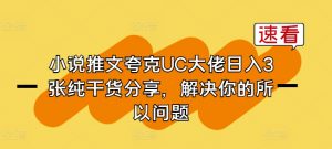 小说推文夸克UC大佬日入3张纯干货分享，解决你的所以问题-无痕资源库