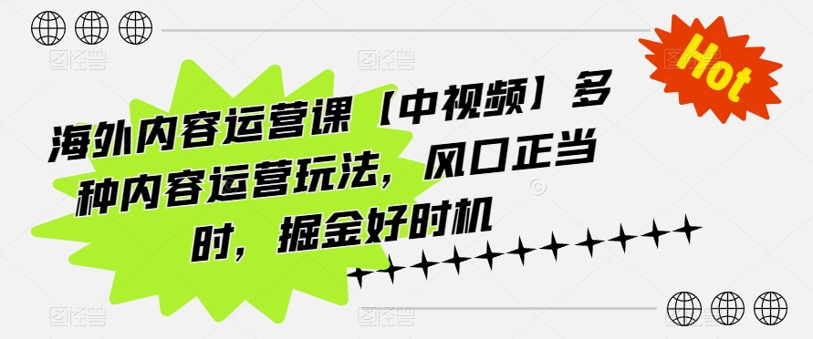 海外内容运营课【中视频】多种内容运营玩法，风口正当时，掘金好时机-无痕资源库