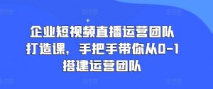 企业短视频直播运营团队打造课,手把手带你从0-1搭建运营团队-无痕资源库