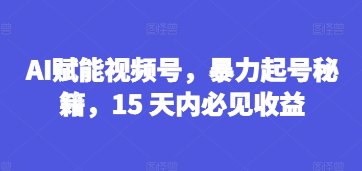 AI赋能视频号，暴力起号秘籍，15 天内必见收益【揭秘】-无痕资源库