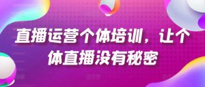 直播运营个体培训，让个体直播没有秘密，起号、货源、单品打爆、投流等玩法-无痕资源库