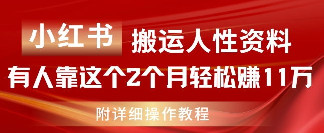 小红书搬运人性资料，有人靠这个2个月轻松赚11w，附教程【揭秘】-无痕资源库