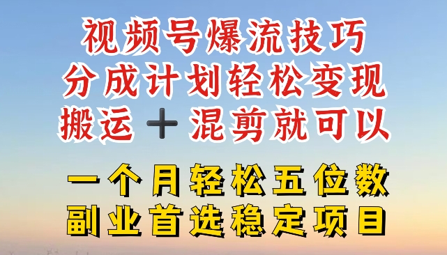 视频号爆流技巧，分成计划轻松变现，搬运 +混剪就可以，一个月轻松五位数稳定项目【揭秘】-无痕资源库