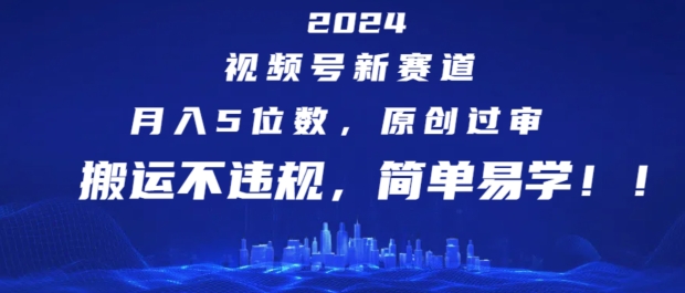 2024视频号新赛道，月入5位数+，原创过审，搬运不违规，简单易学【揭秘】-无痕资源库