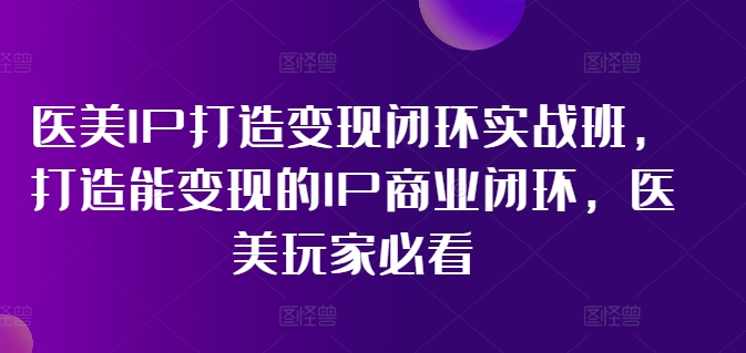 医美IP打造变现闭环实战班，打造能变现的IP商业闭环，医美玩家必看!-无痕资源库
