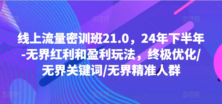 线上流量密训班21.0，24年下半年-无界红利和盈利玩法，终极优化/无界关键词/无界精准人群-无痕资源库