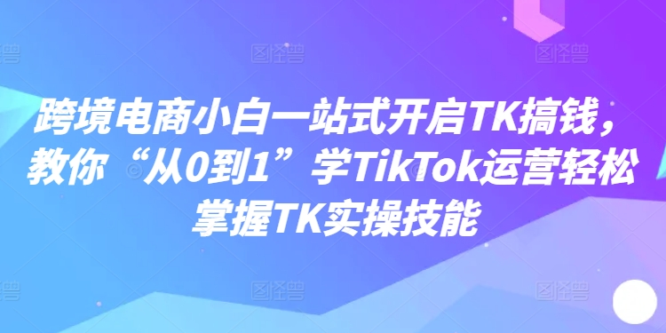 跨境电商小白一站式开启TK搞钱，教你“从0到1”学TikTok运营轻松掌握TK实操技能-无痕资源库