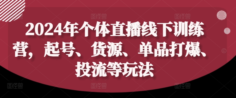 2024年个体直播训练营，起号、货源、单品打爆、投流等玩法-无痕资源库