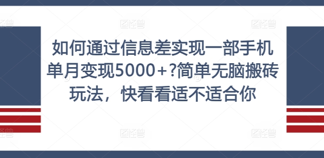 如何通过信息差实现一部手机单月变现5000+?简单无脑搬砖玩法，快看看适不适合你【揭秘】-无痕资源库