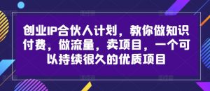 创业IP合伙人计划，教你做知识付费，做流量，卖项目，一个可以持续很久的优质项目-无痕资源库