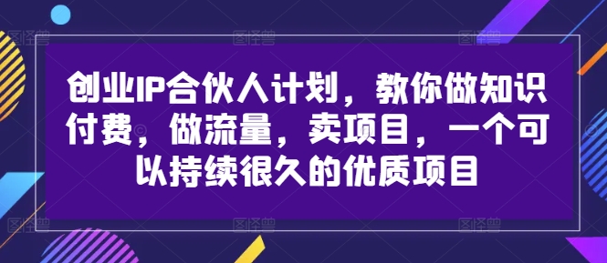 创业IP合伙人计划，教你做知识付费，做流量，卖项目，一个可以持续很久的优质项目-无痕资源库