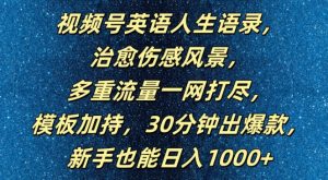 视频号英语人生语录，多重流量一网打尽，模板加持，30分钟出爆款，新手也能日入1000+【揭秘】-无痕资源库