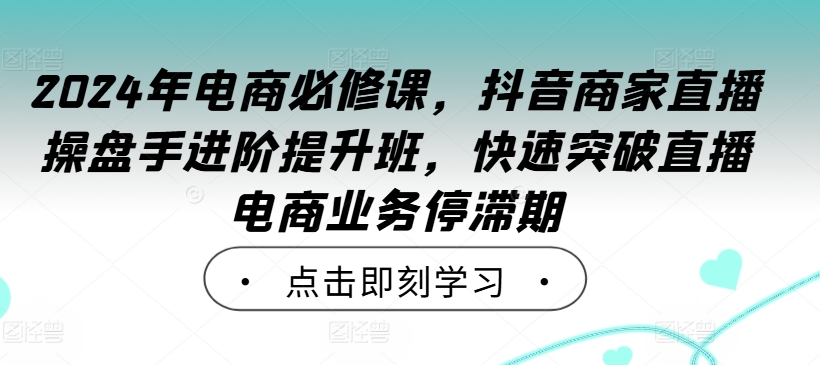2024年电商必修课,抖音商家直播操盘手进阶提升班,快速突破直播电商业务停滞期-无痕资源库