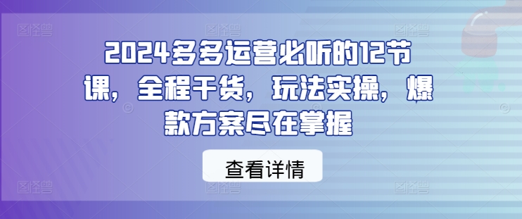 2024多多运营必听的12节课，全程干货，玩法实操，爆款方案尽在掌握-无痕资源库